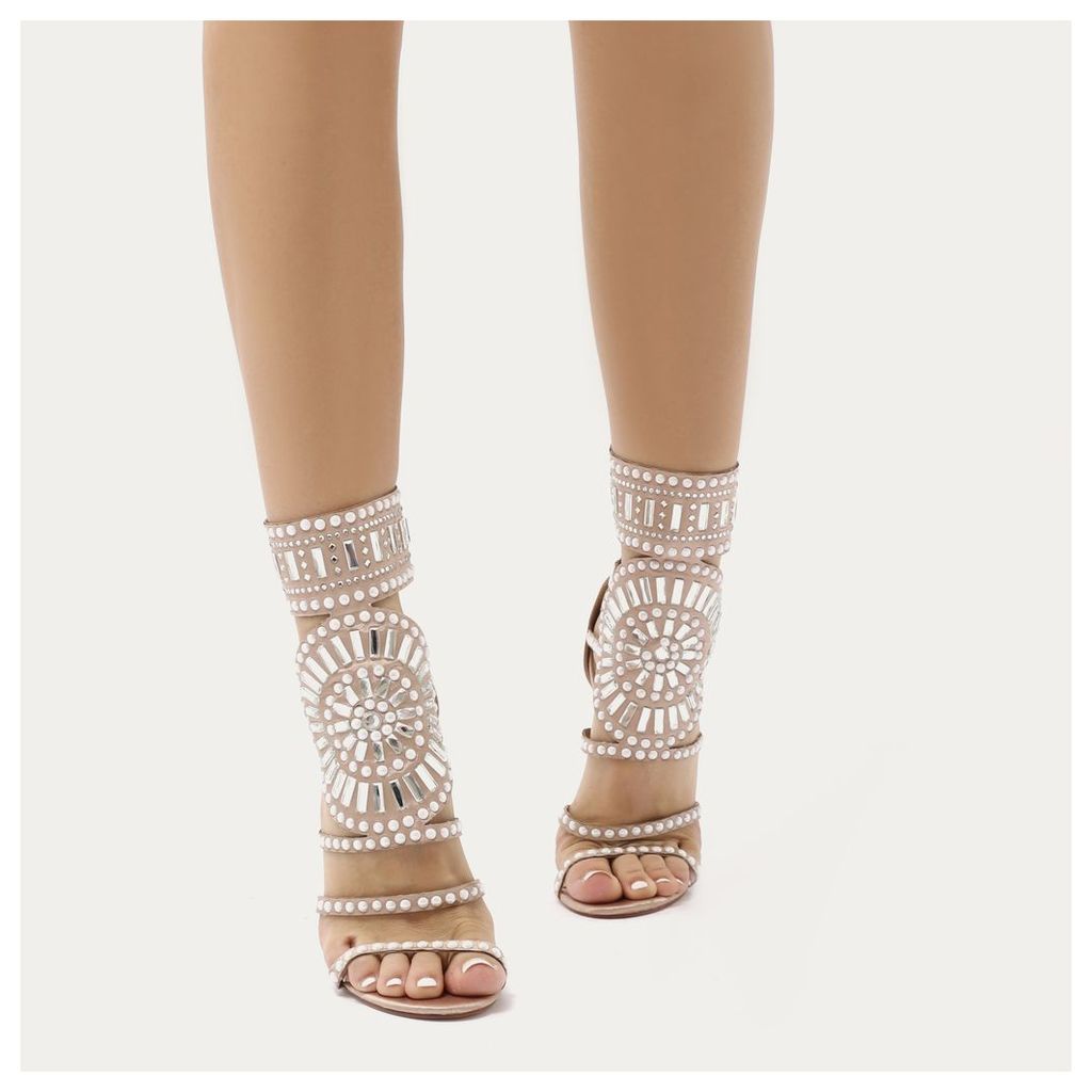 Cleopatra Embellished Stiletto Heels in Rose  Satin, Gold