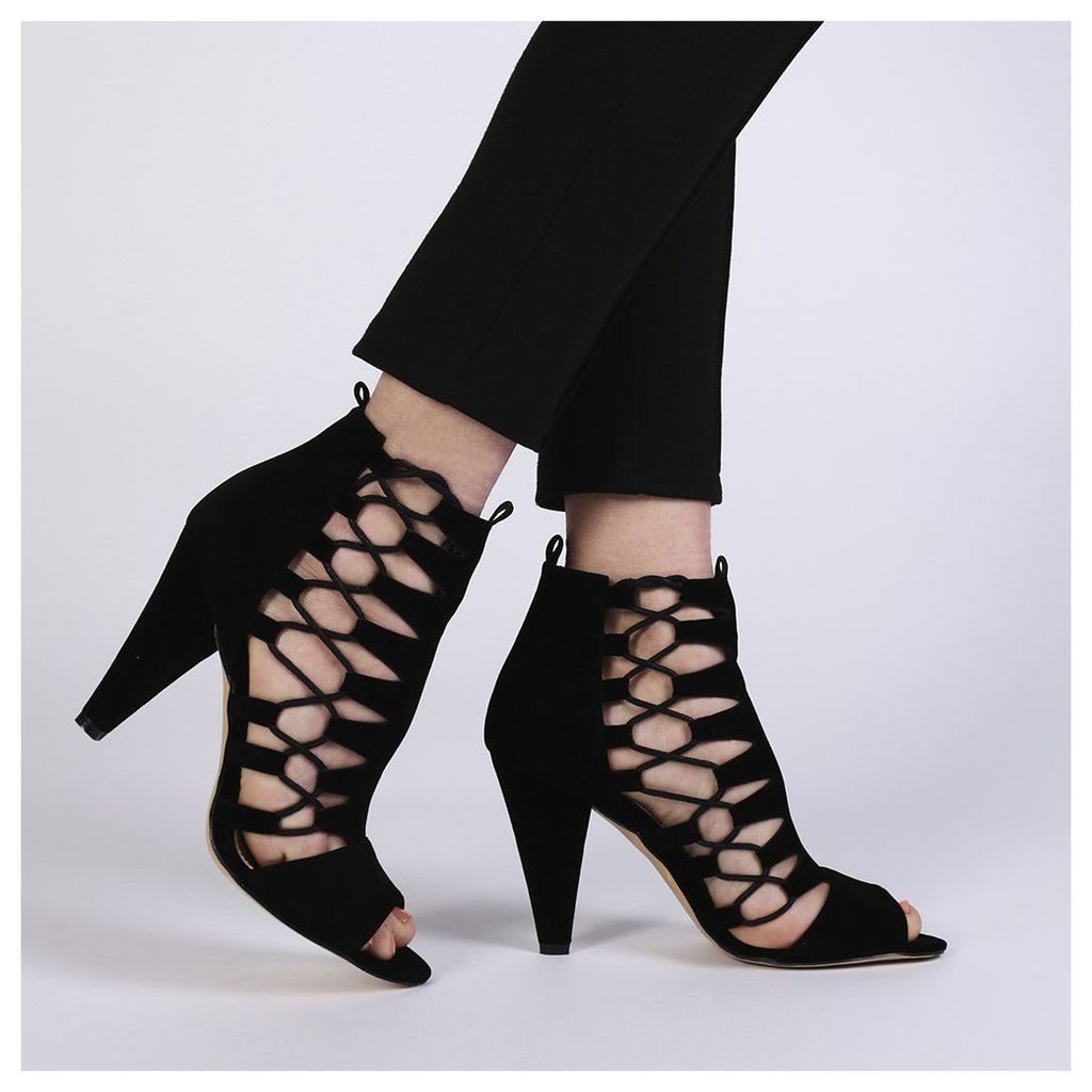 Jules Lace Up High Heels  Faux Suede, Black