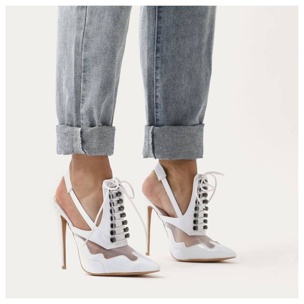 Italia Slingback Lace Up Mule  Mesh and Patent, White