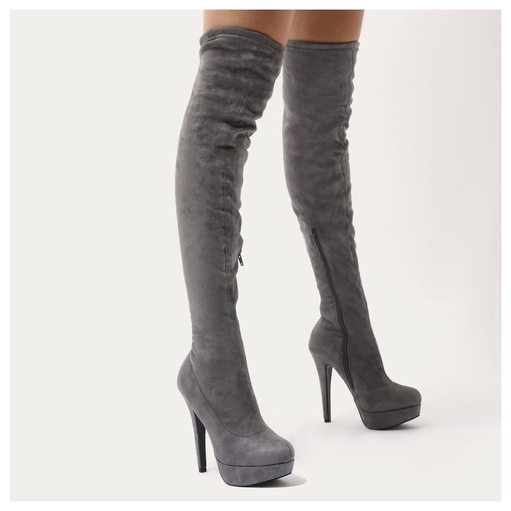 Temper Platform Over The Knee Boots  Faux Suede, Grey