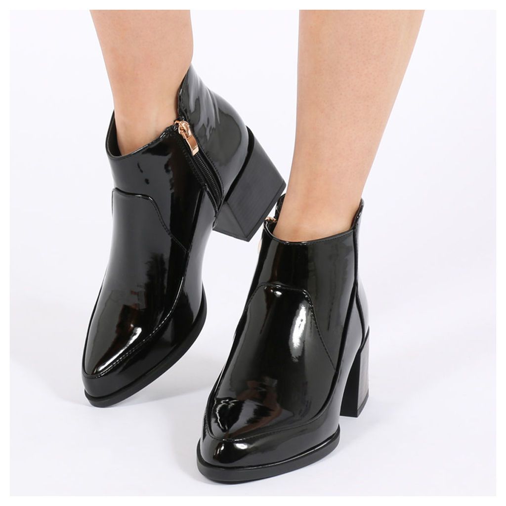 Wendy Cubed Heel Ankle Boots  Patent, Black