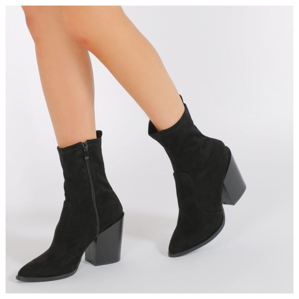 Gabriella Western Style Sock Boots  Faux Suede, Black