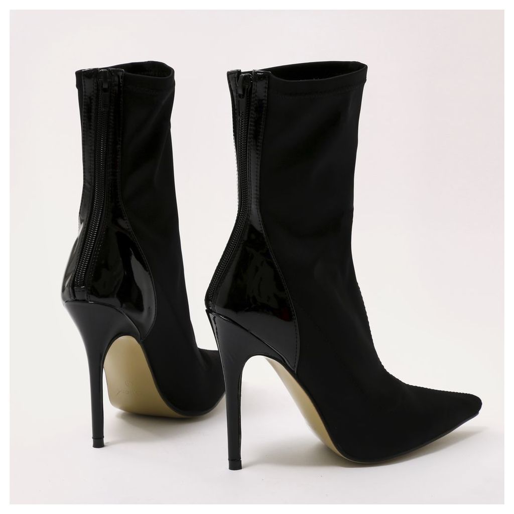 Staple Pointy Contrast Sock Boots  Stretch and Patent, Black