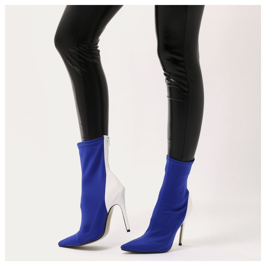 Staple Pointy Contrast Sock Boots  Stretch and White Patent, Blue