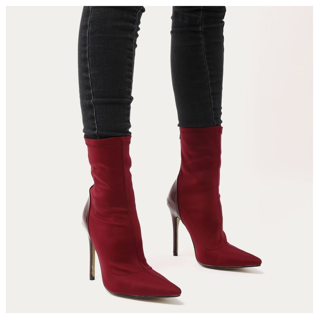 Staple Pointy Contrast Sock Boots in Burgundy Stretch and Patent, Red
