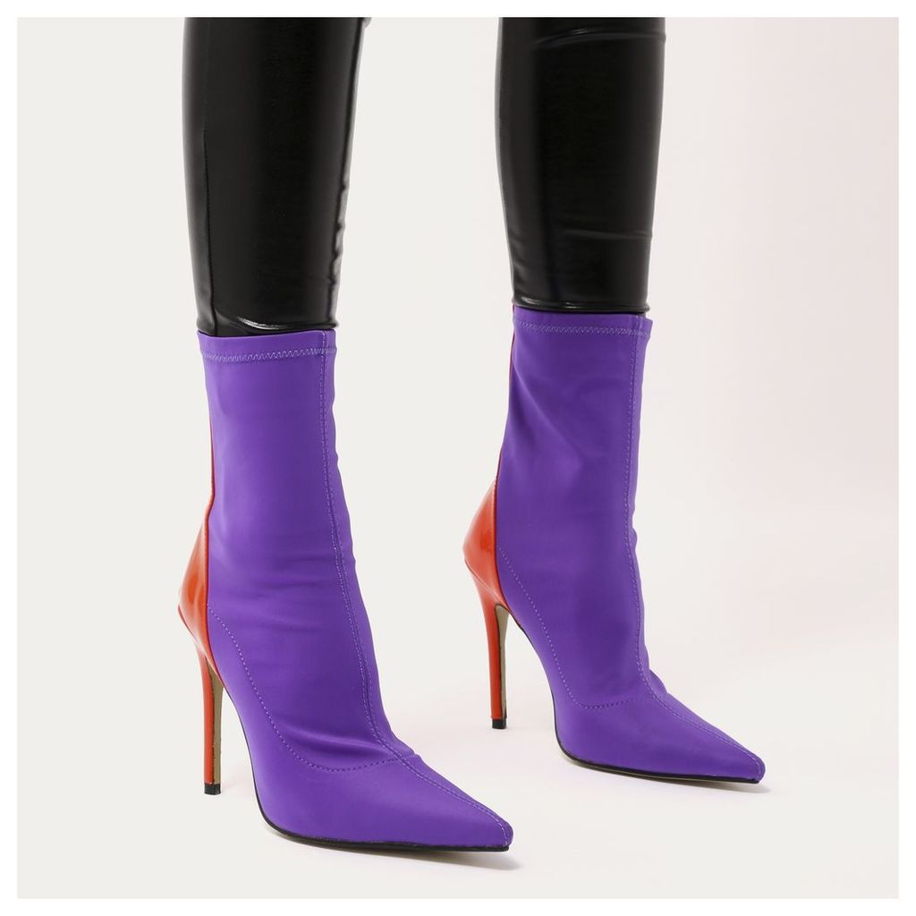 Staple Pointy Contrast Sock Boots  Stretch and Orange Patent, Purple