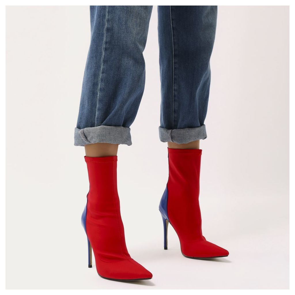 Staple Pointy Contrast Sock Boots  Stretch and Blue Patent, Red