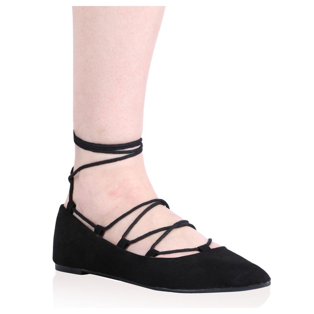 Siri Lace Up Flats  Faux Suede, Black