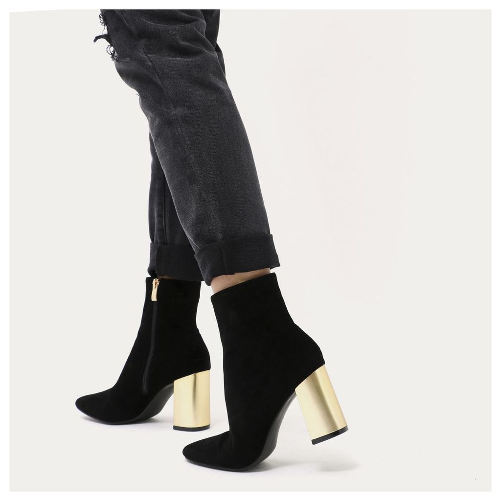 Orla Metallic Gold Heel Ankle Boots  Faux Suede, Black