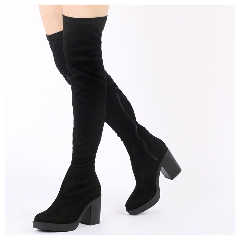 Mylie Over The Knee Boots  Faux Suede, Black