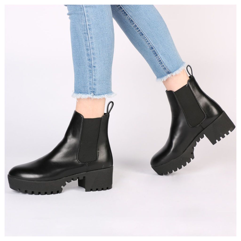 Cassie Cleated Sole Chelsea Boots, Black