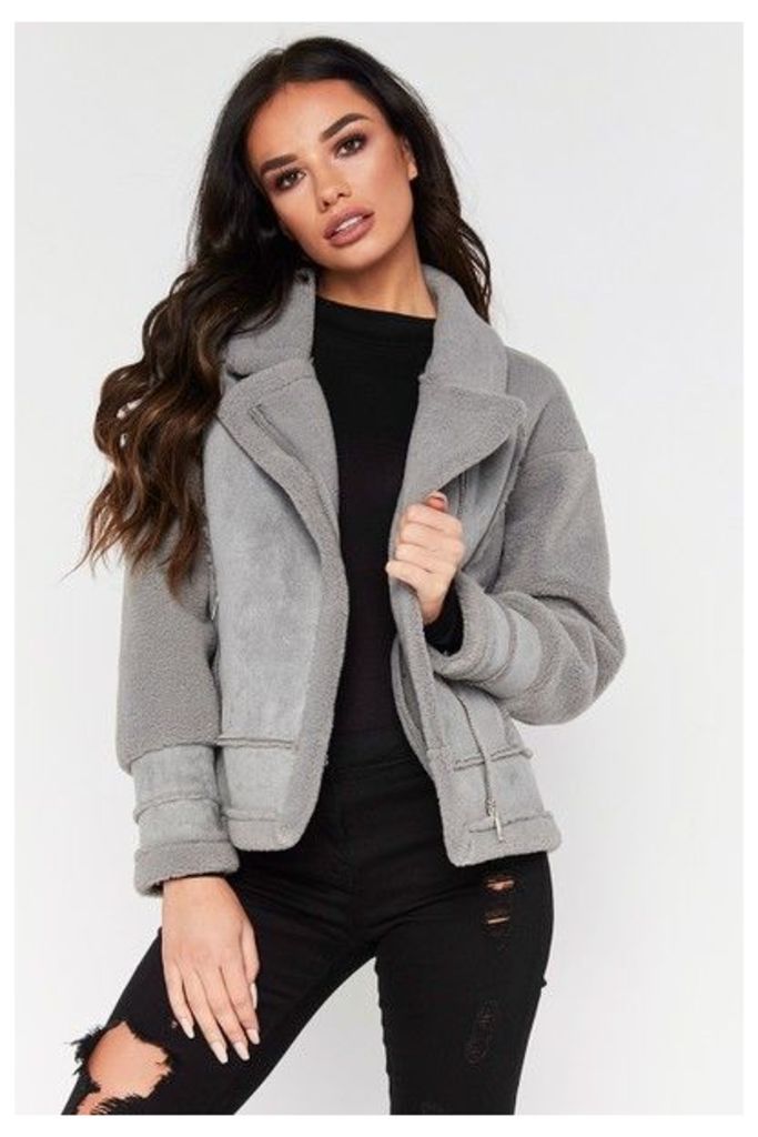Arianna Grey Faux Fur Shearling Jacket
