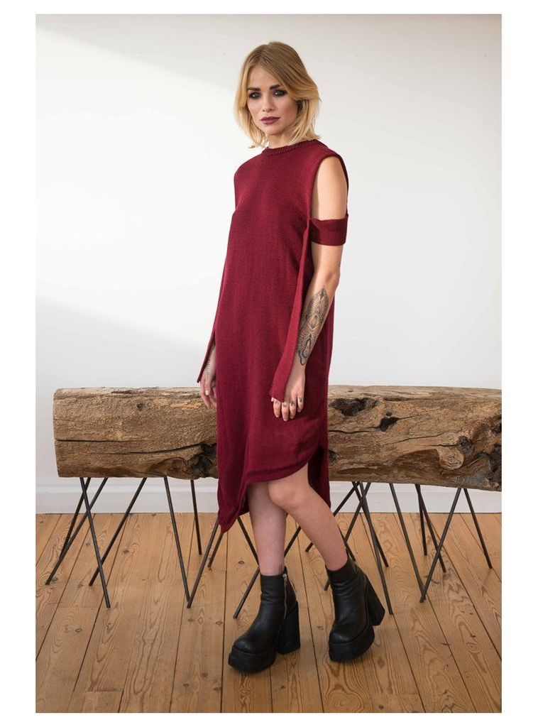 BURGUNDY OVERSIZE DRESS WITH STRAP ARM DETAIL - L
