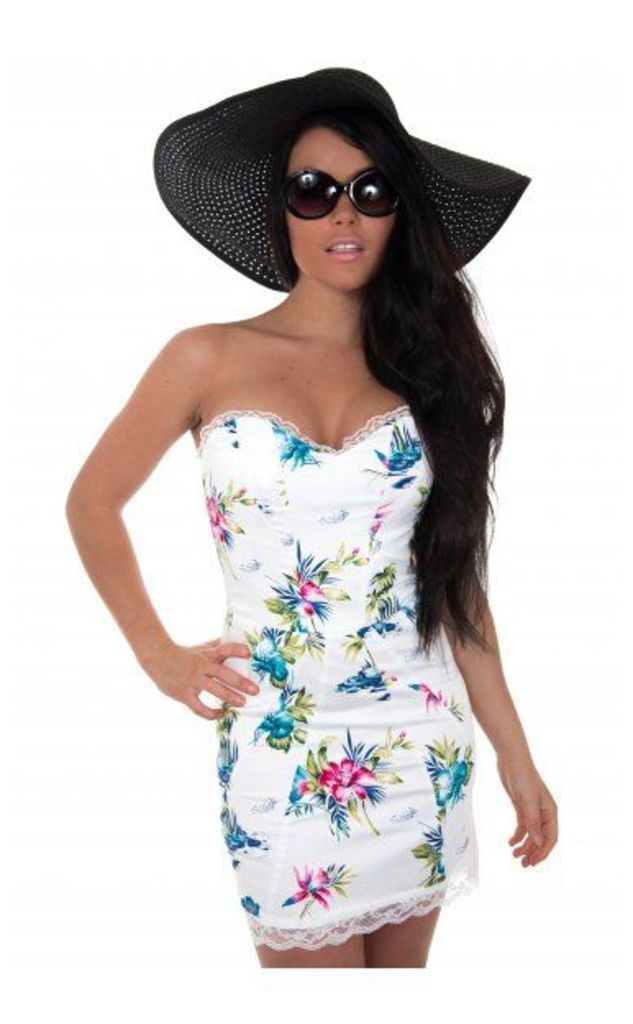 LUXE Tia Floral Lace Bodycon Dress In White