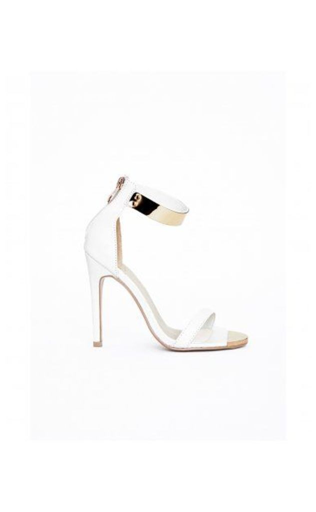 Lexi Gold Plated White Ankle Strap Heeled Sandals