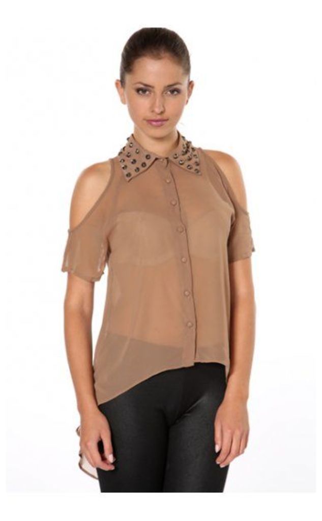 Lois Studded Collar Blouse In Brown