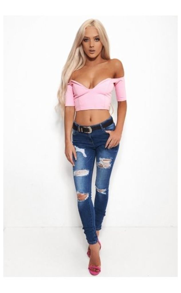 Lois Mid Wash Distressed Ripped Skinny Jeans