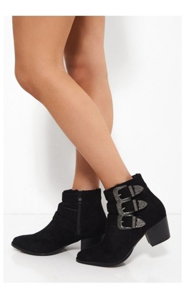Montana Black Suede Buckle Ankle boots