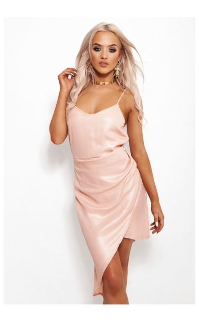 Nude Pink Shimmer Asymmetrical Midi Dress