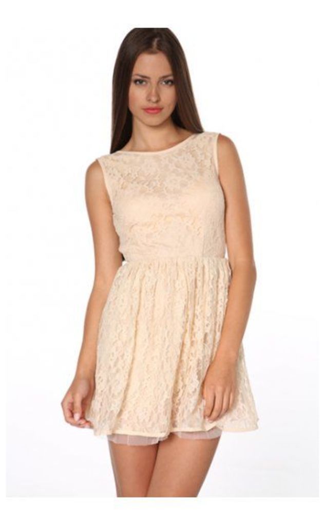Leila Low Back Lace Skater Dress In Cream