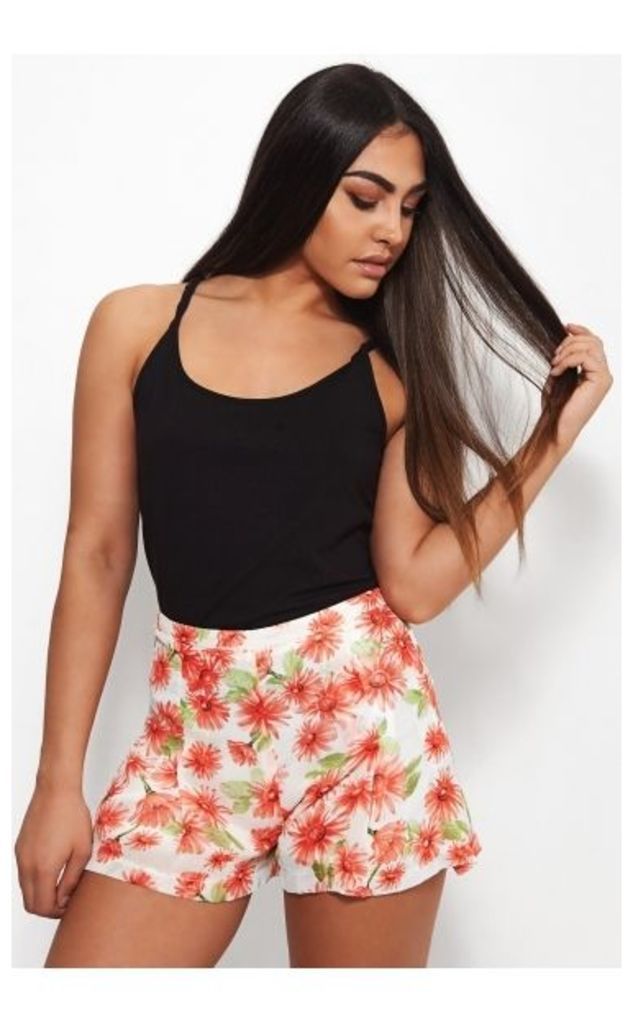 Daisy Red Floral High Waisted Pleated Shorts