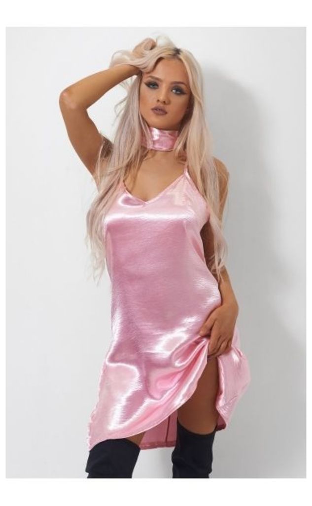 Kendall Pink Satin Choker Dress