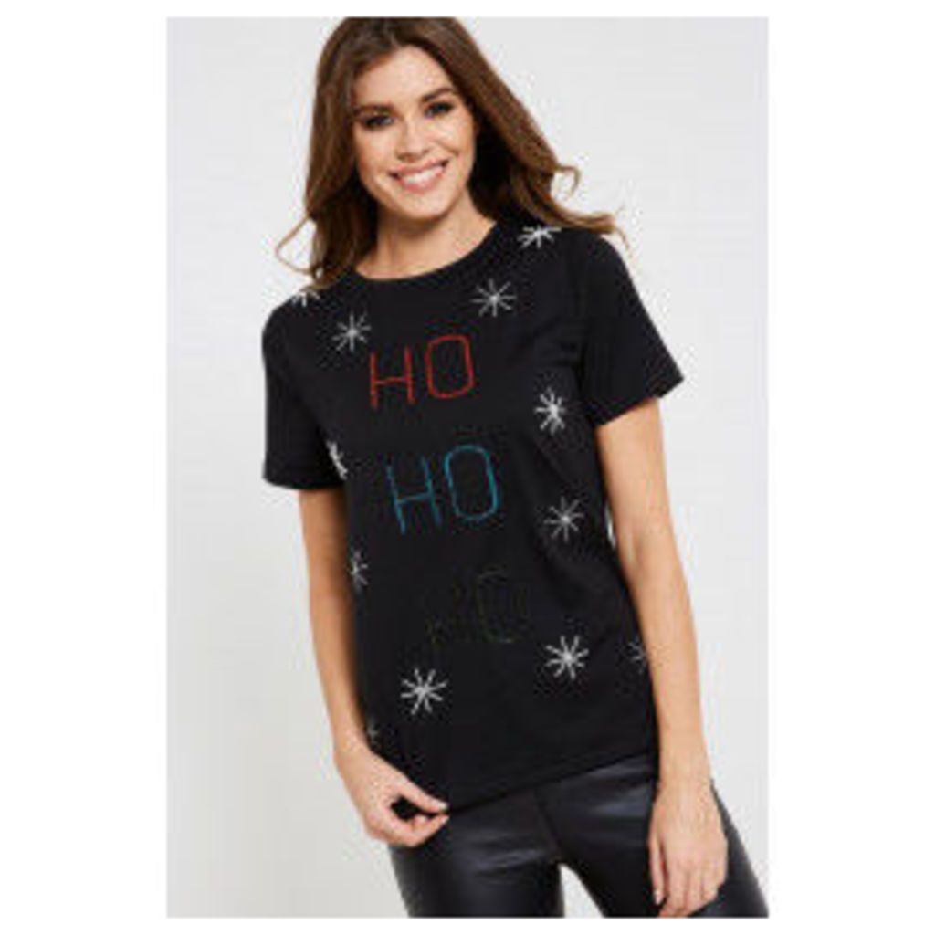 Anita & Green Ho Ho Ho Embellished Christmas T-Shirt - Black