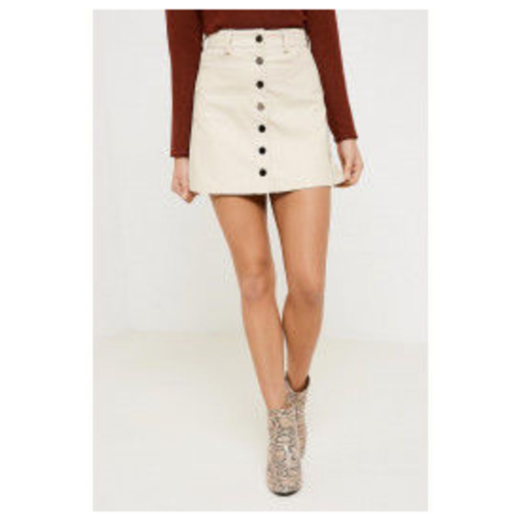 Brand Attic A-Line Button PU Skirt - Beige
