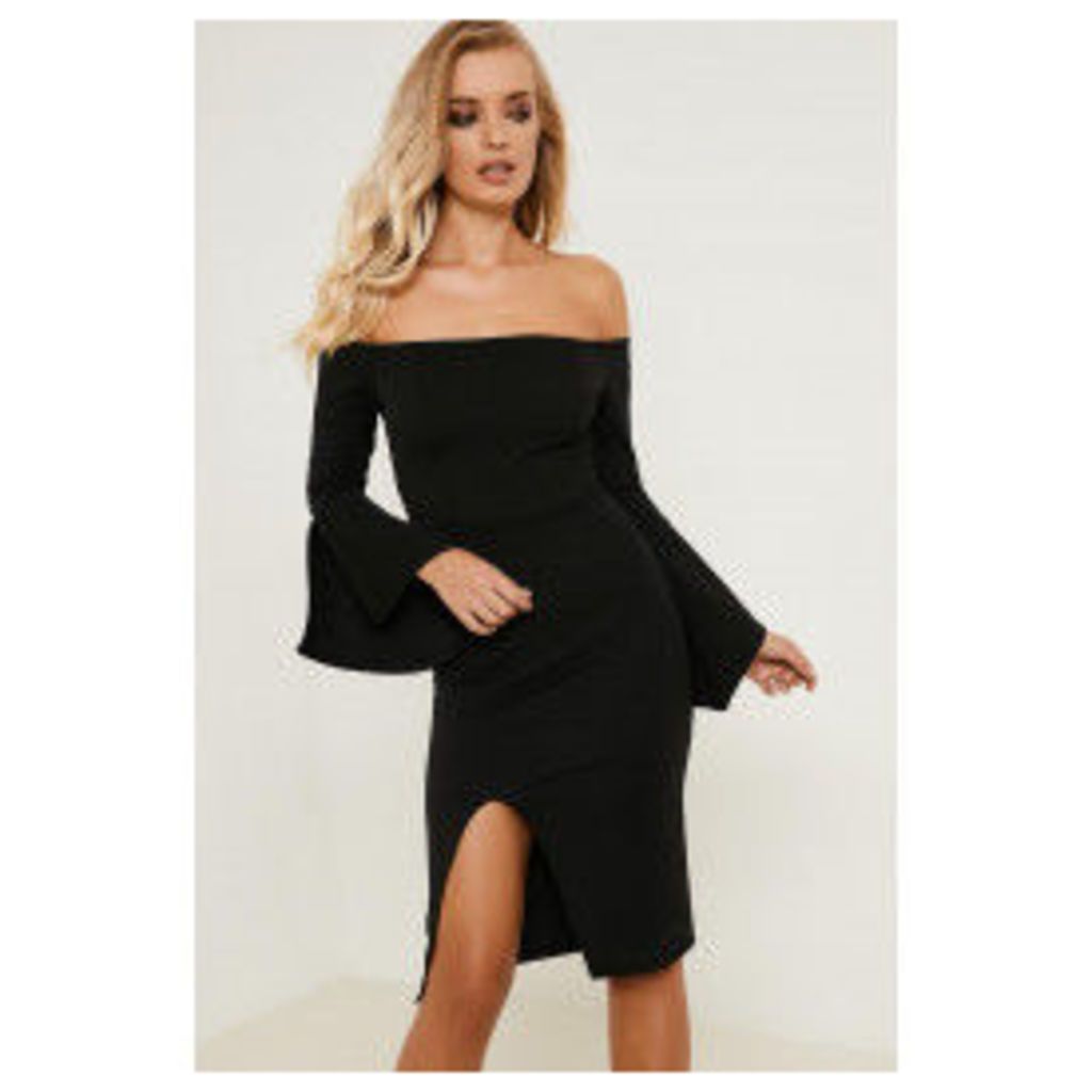 Brand Attic Bardot Frill Sleeve Midi Dress - Black