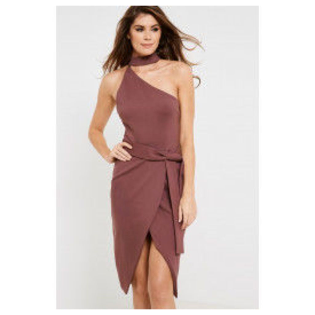 Lavish Alice Asymmetric Halterneck Tie Front Dress - Purple