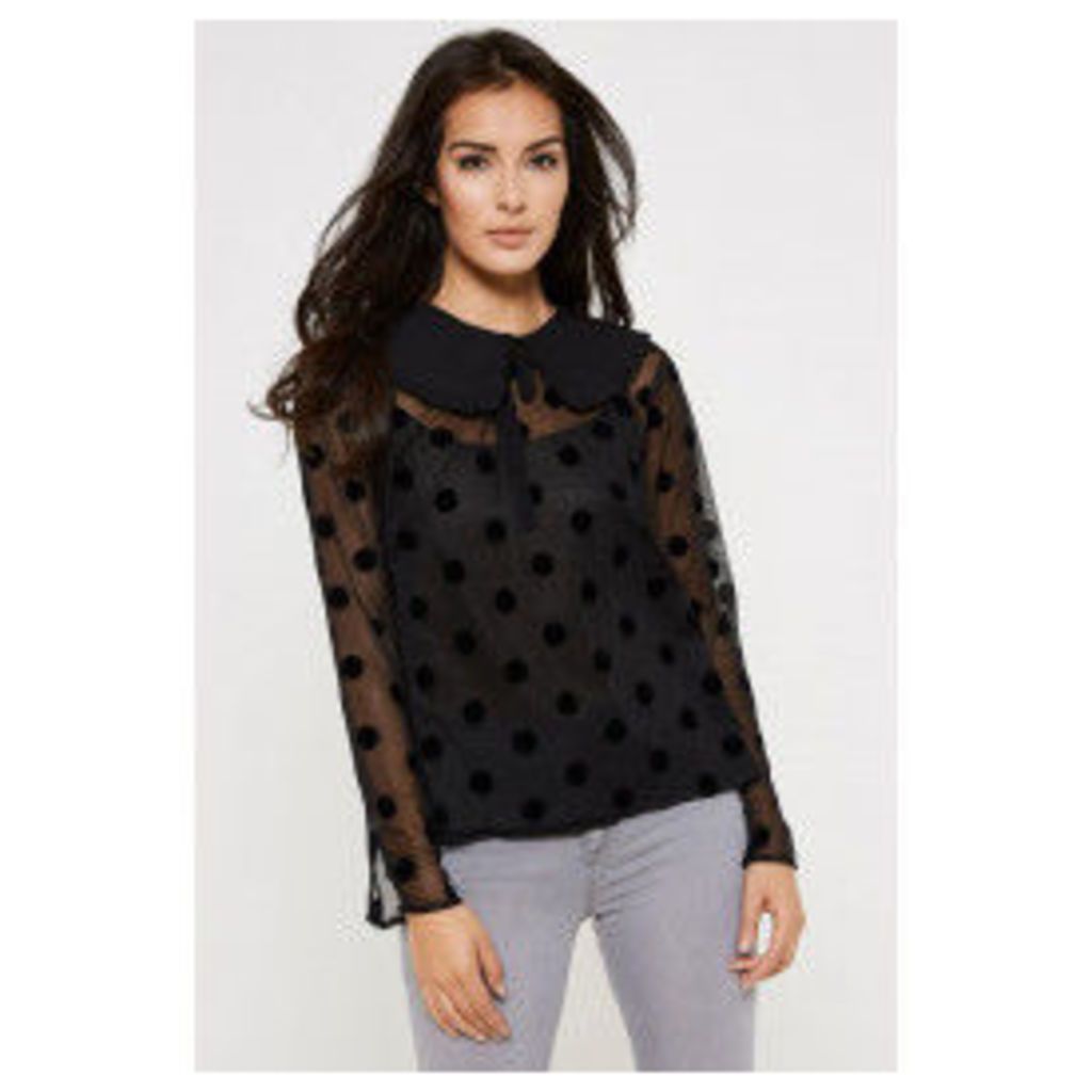 Fashion Union Sheer Polka Dot Shirt - Black