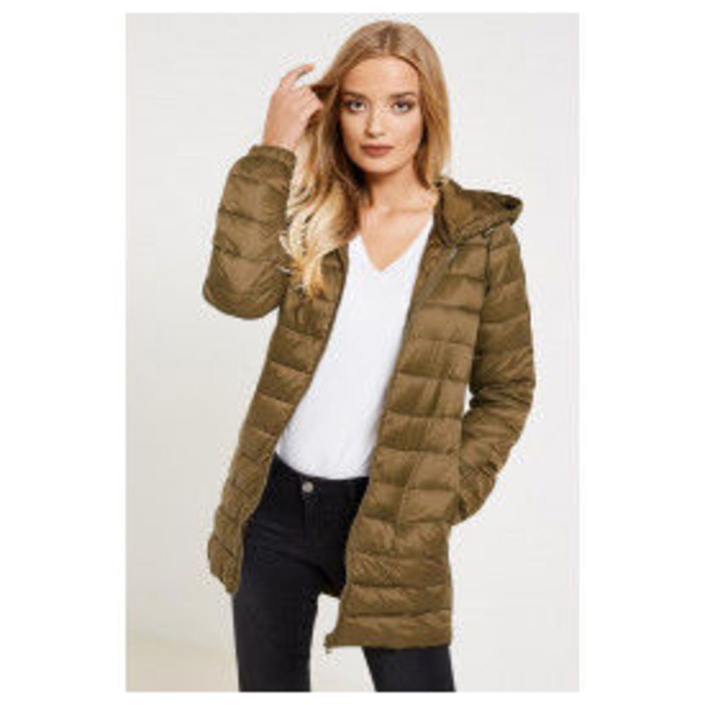 Jacqueline de Yong Mash Quilted Nylon Hooded Coat - Green