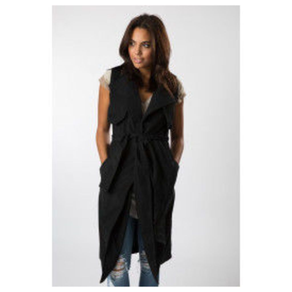 Fashion Union Faux Suede Sleeveless Trench Coat