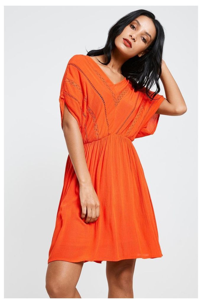 Vero Moda Crinkla Short Sleeve Dress - Orange