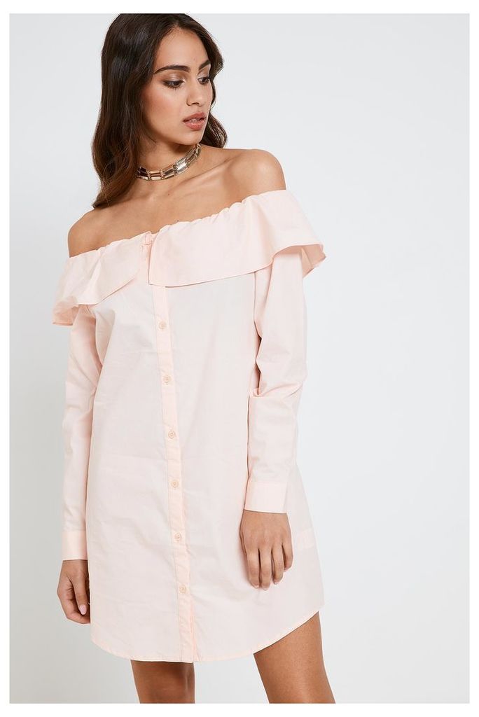 Fashion Union Off Shoulder Shirt Dress - Pink