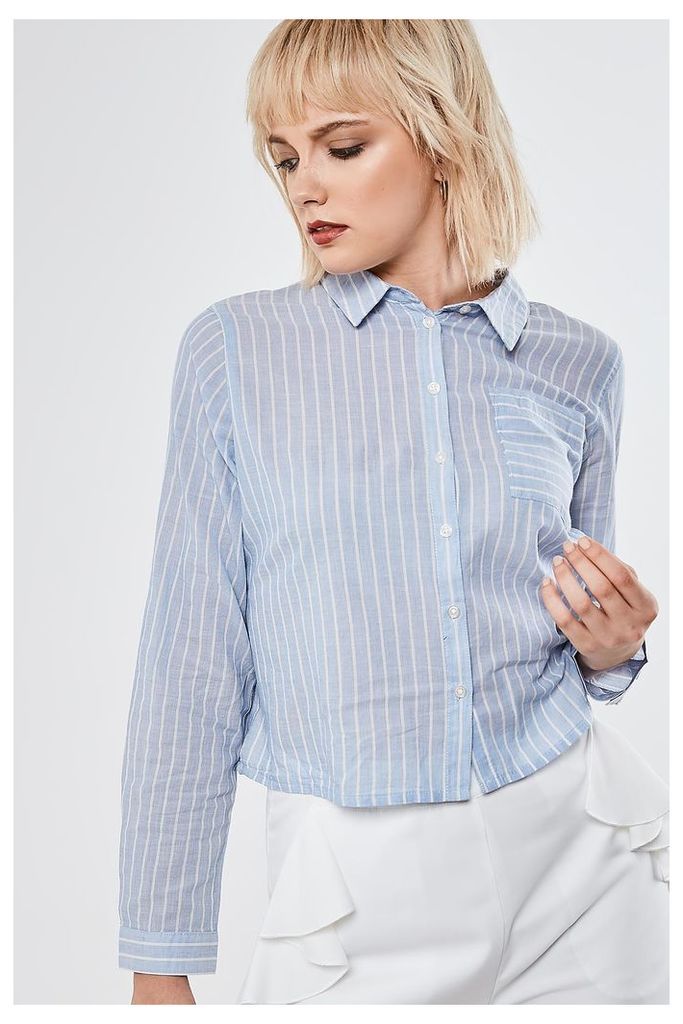 Only Striped Cropped Shirt - Blue