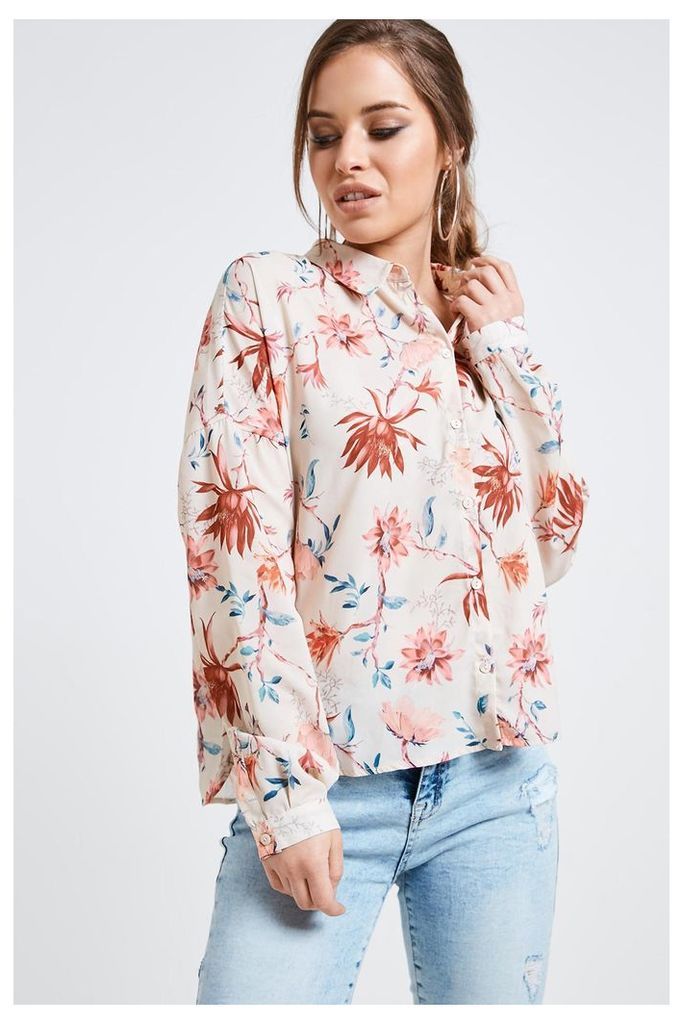 Only Long Sleeve Floral Print Blouse - Pink