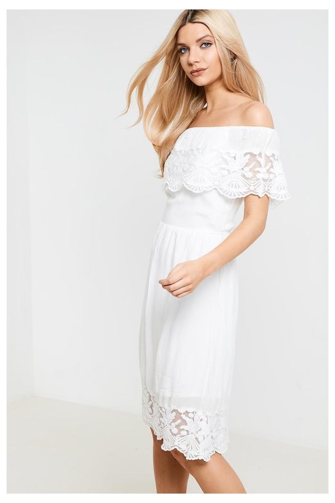 Vila Off The Shoulder Lace Dress - White