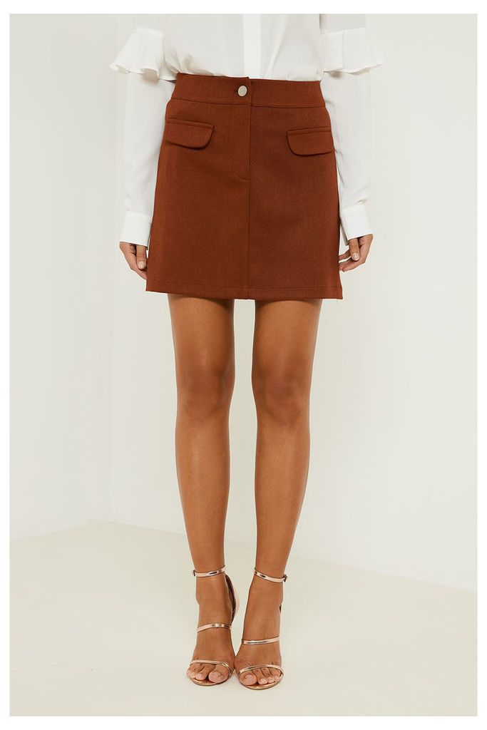 Fashion Union Pocket Detail Tailored Skirt - Brown