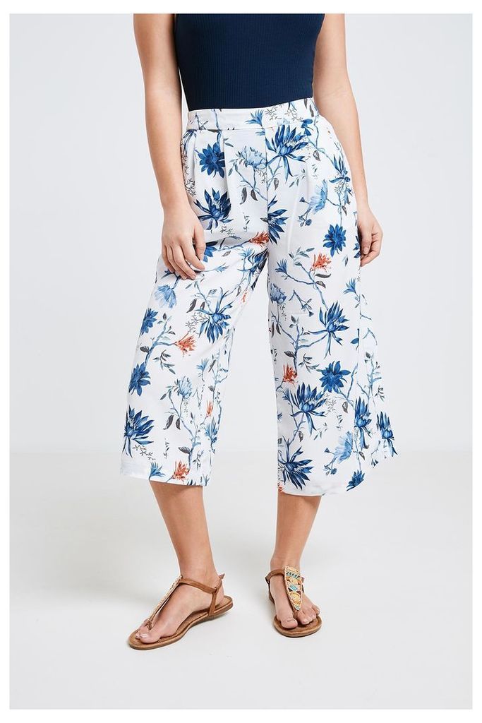 Only Floral Print Cropped Culottes - Blue