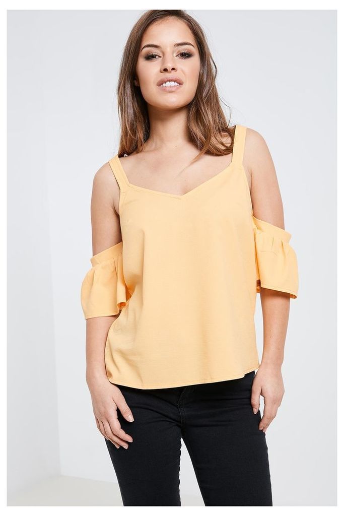 Fashion Union Frill Sleeve Cold Shoulder Top - Yellow