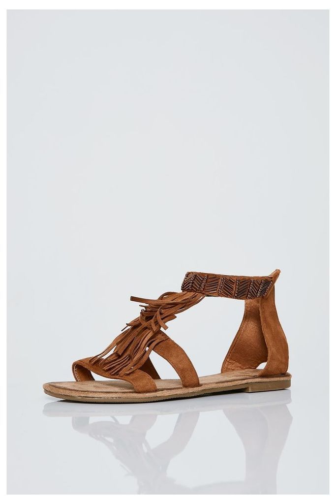 Brand Attic Embellished Fringed Sandals - Brown