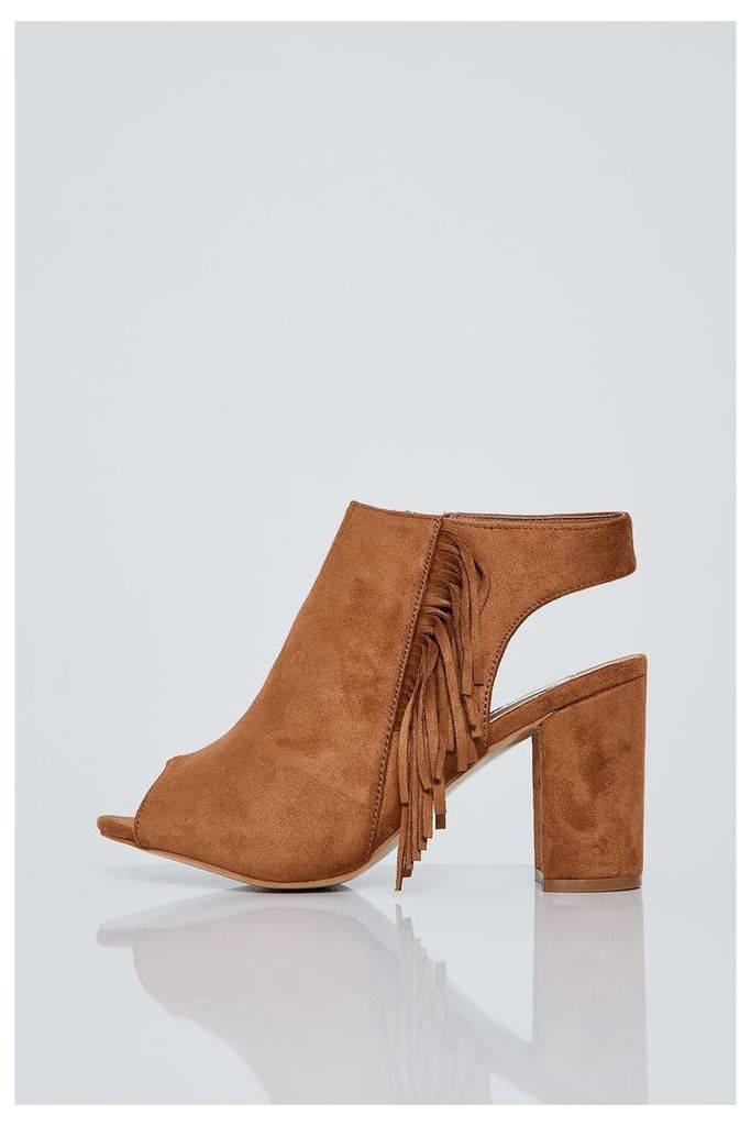 Brand Attic Peep Toe Fringed Ankle Boots - Brown