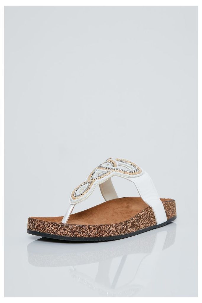 Brand Attic Embellished Slip On Sandals - White