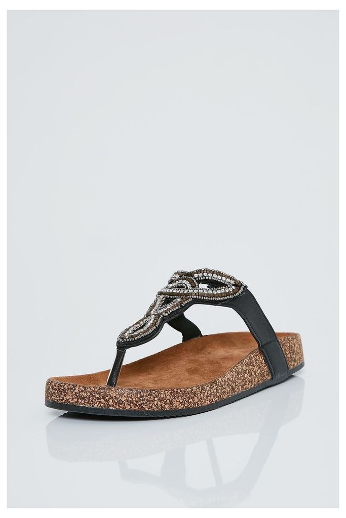 Brand Attic Embellished Slip On Sandals - Black