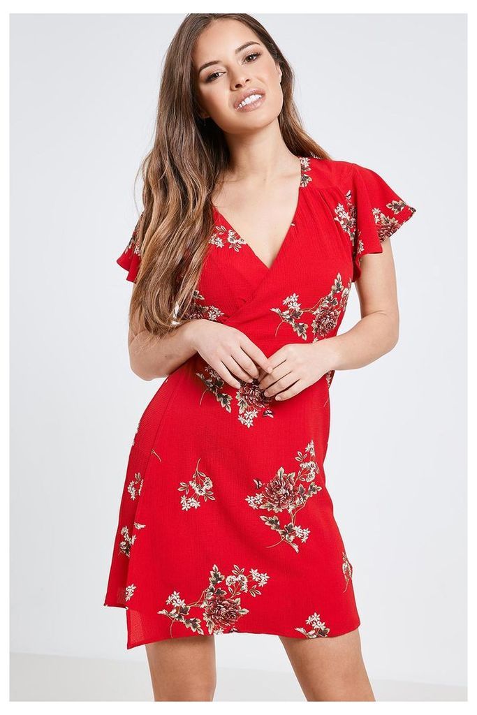 AX Paris Floral Print Wrap Dress - Red