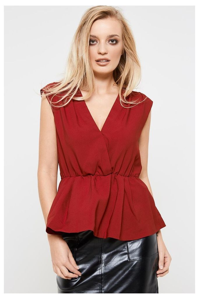 Y.A.S Amber Wrap Over Peplum Sleeveless Top - Red