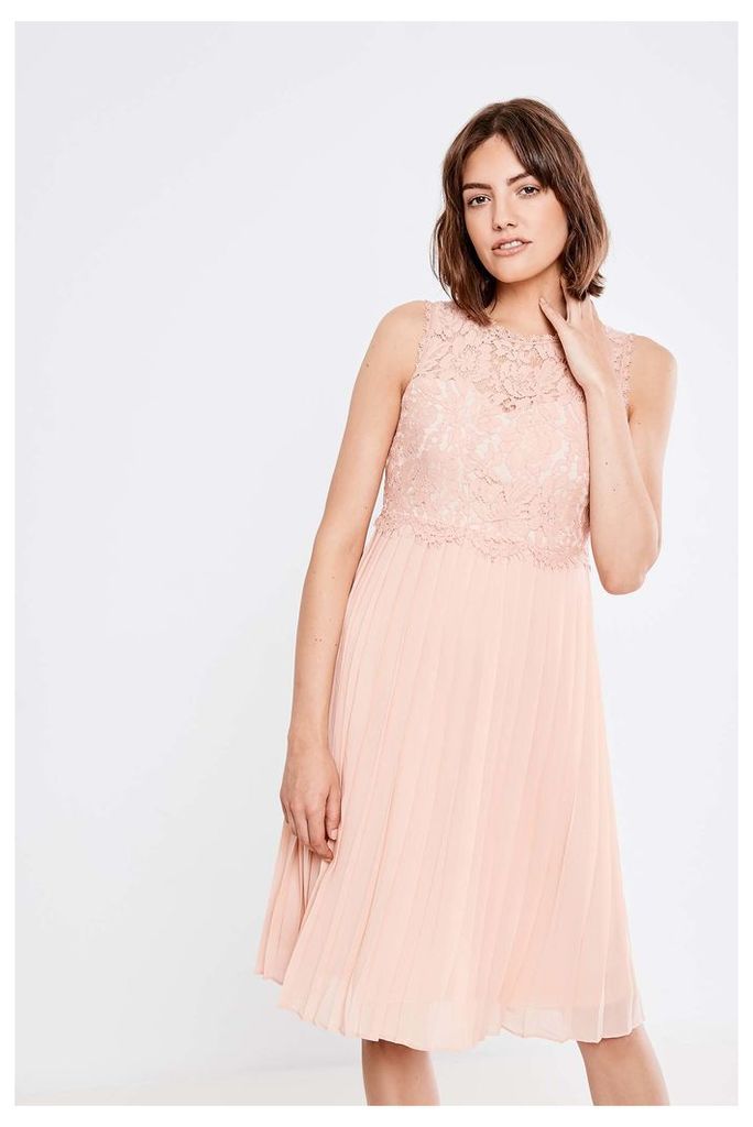 Brand Attic Pleated Lace Midi Dress - Pink
