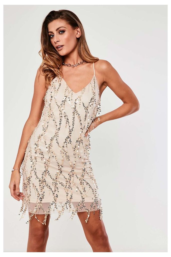 Girl In Mind Dropped Sequin Cami Dress - Cream