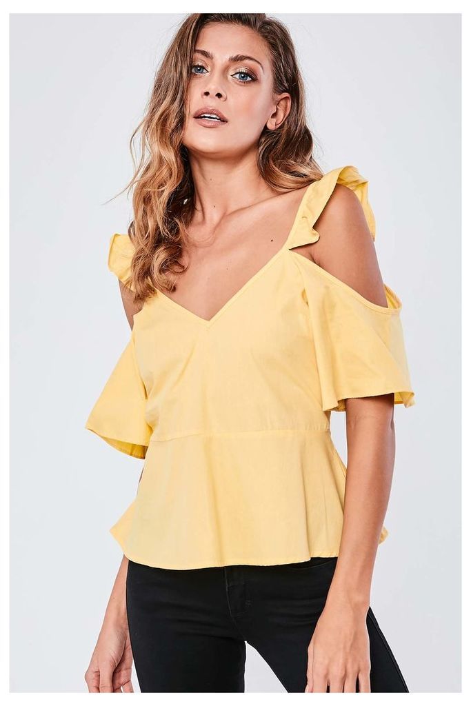Brand Attic Cold Shoulder Frill Top - Yellow